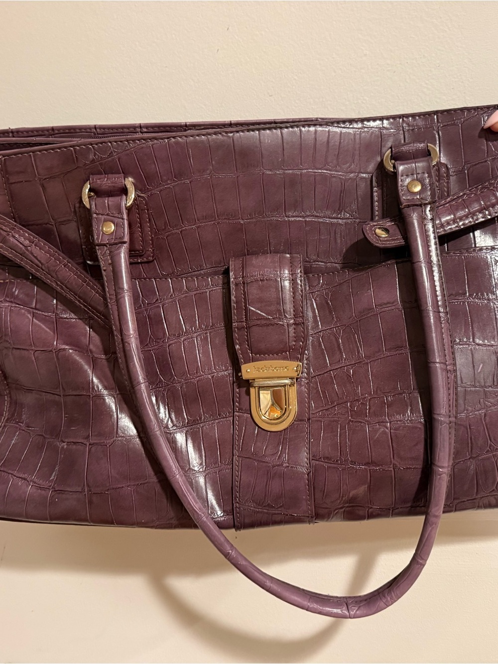 Liz Claiborne Plum Croc-Embossed Leather Tote